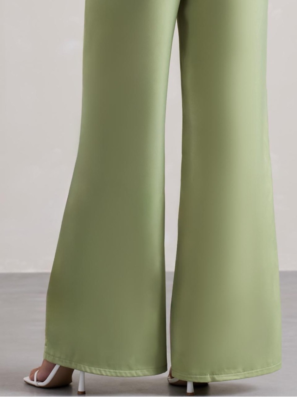 NWT Club L London Satin Wide Leg Trouser Sage Green High Rise Size US 8 - Picture 3 of 11